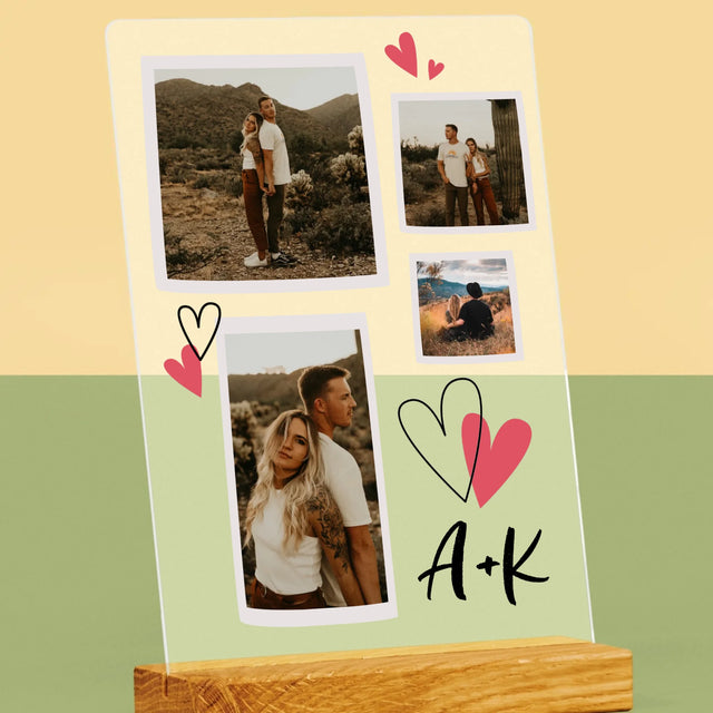 Fotokolaż: Serduszka Inicjały - Wydruk Na Szkle Akrylowym