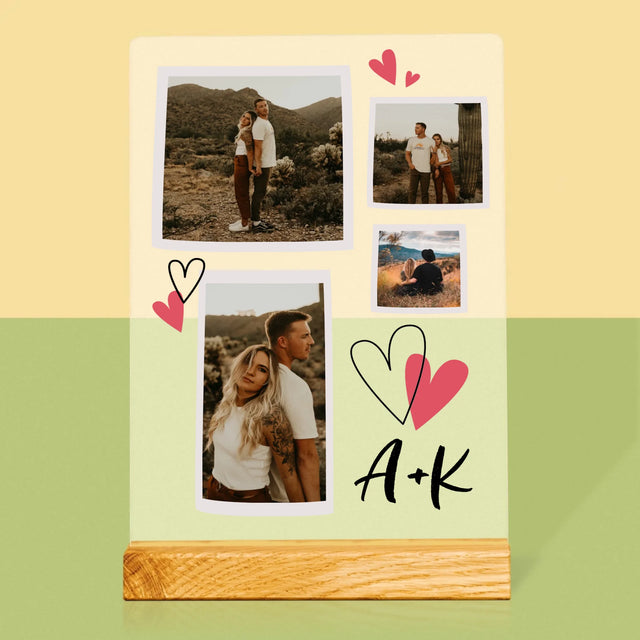 Fotokolaż: Serduszka Inicjały - Wydruk Na Szkle Akrylowym