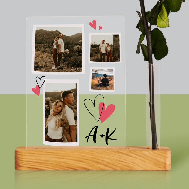 Fotokolaż: Serduszka Inicjały - Wydruk Na Szkle Akrylowym z Różą