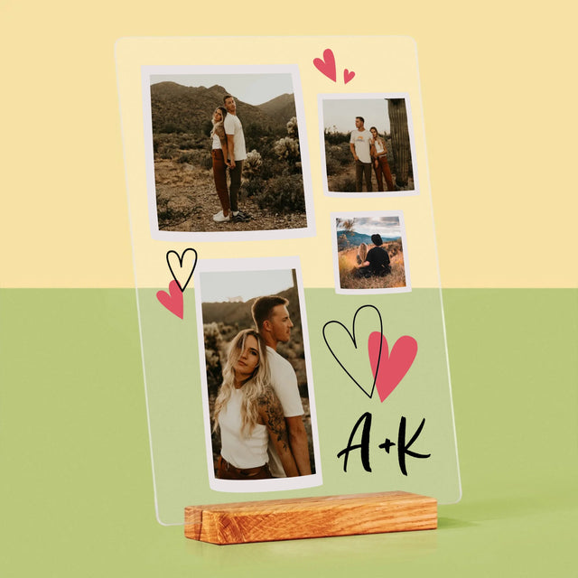 Fotokolaż: Serduszka Inicjały - Wydruk Na Szkle Akrylowym