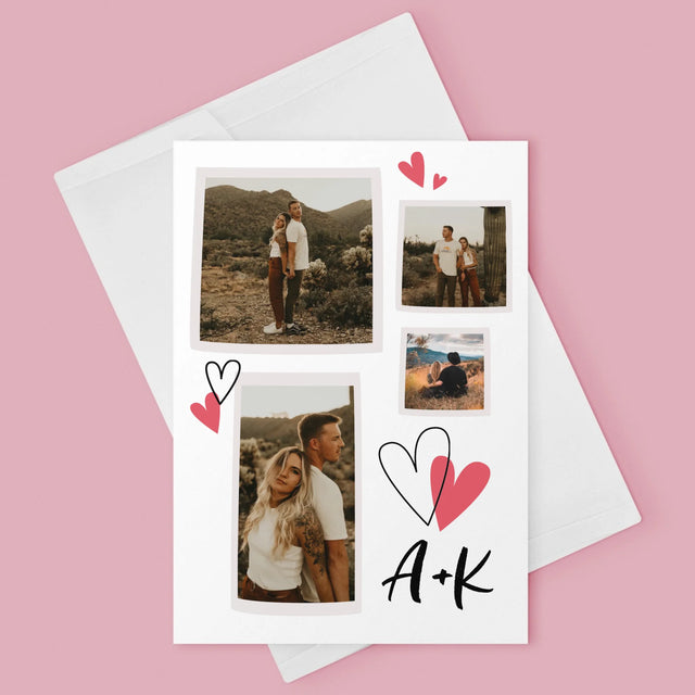 Fotokolaż: Serduszka Inicjały - Kartka z Życzeniami