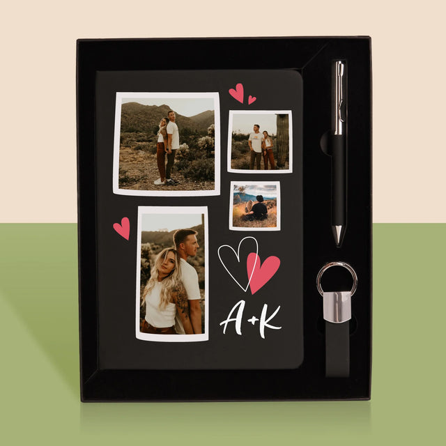 Fotokolaż: Serduszka Inicjały - Zestaw z Notatnikiem