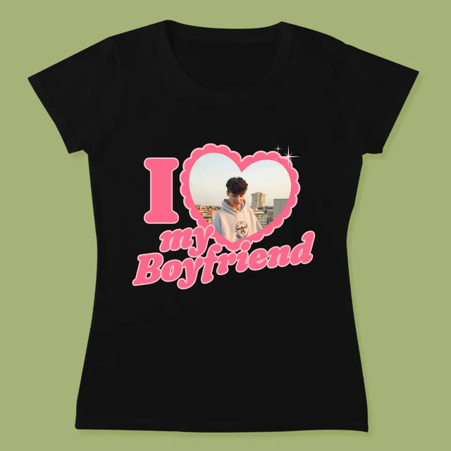 Zdjęcie i Podpis: i Love My Boyfriend - Koszulka Damska z Nadrukiem