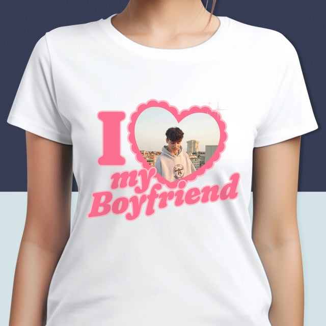 Zdjęcie i Podpis: i Love My Boyfriend - Koszulka Damska z Nadrukiem