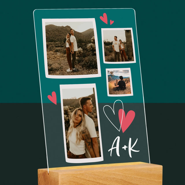 Fotokolaż: Serduszka Inicjały - Wydruk Na Szkle Akrylowym