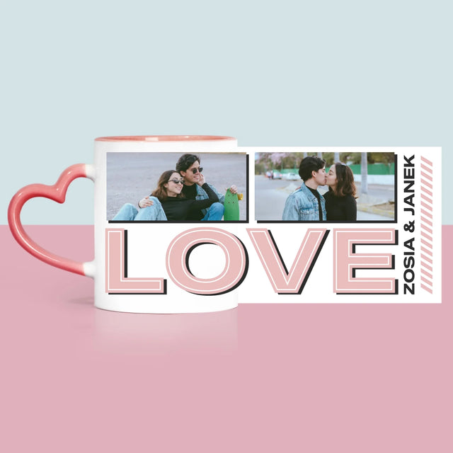 Fotokolaż: z Napisem Love - Kubek z Nadrukiem