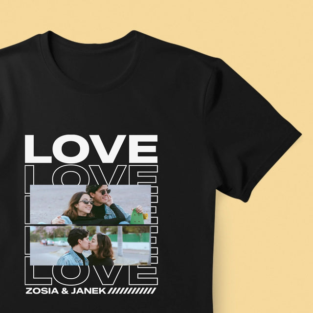 Fotokolaż: z Napisem Love - Koszulka Męska z Nadrukiem