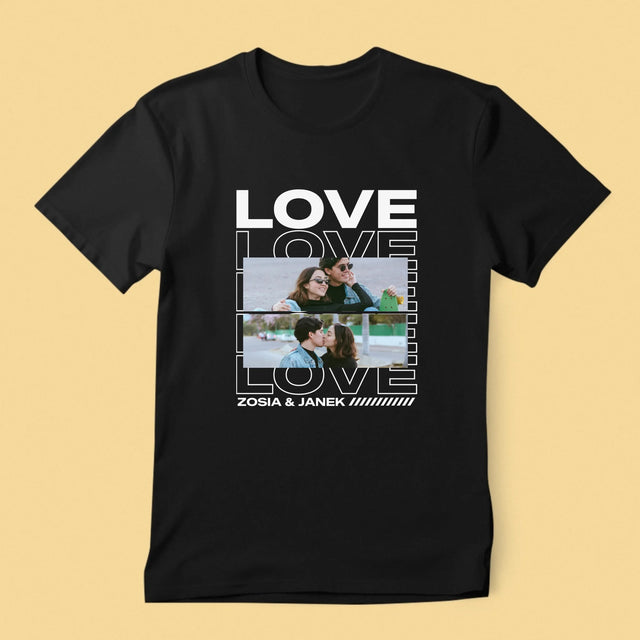 Fotokolaż: z Napisem Love - Koszulka Męska z Nadrukiem