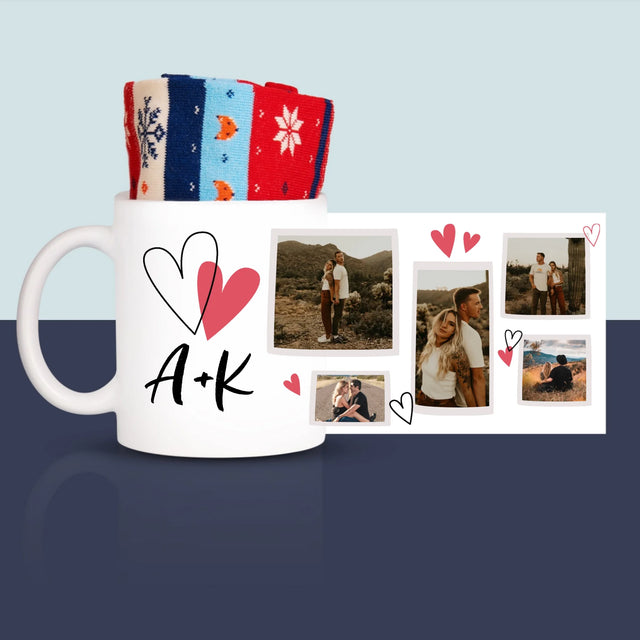 Fotokolaż: Serduszka Inicjały - Zimowe Skarpetki w Kubku