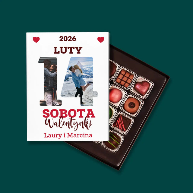 Słowo Ze Zdjęć: Walentynki Kartka z Kalendarza - Personalizowane Praliny