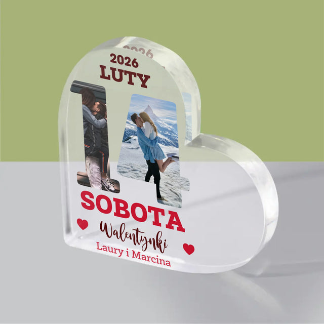 Słowo Ze Zdjęć: Walentynki Kartka z Kalendarza - Blok Akrylowy Serce