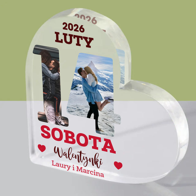 Słowo Ze Zdjęć: Walentynki Kartka z Kalendarza - Blok Akrylowy Serce