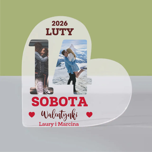 Słowo Ze Zdjęć: Walentynki Kartka z Kalendarza - Blok Akrylowy Serce