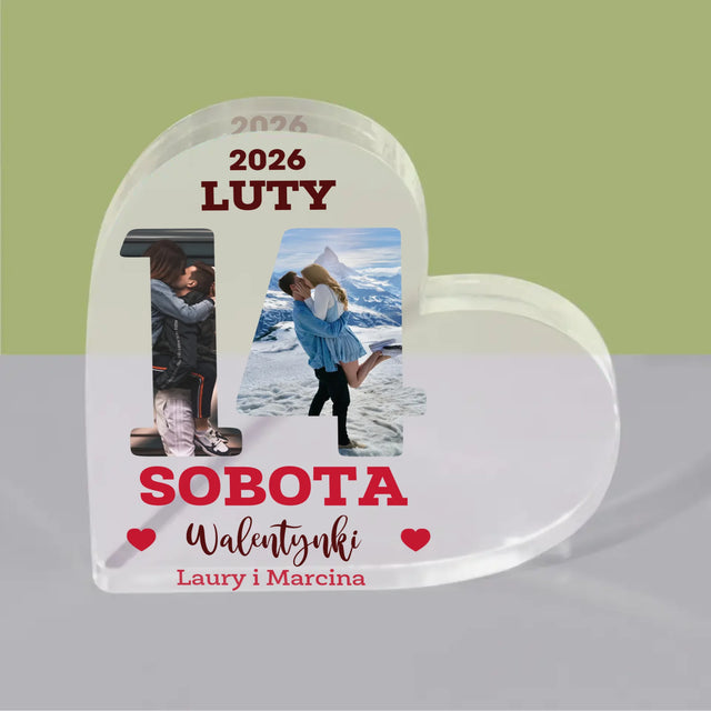 Słowo Ze Zdjęć: Walentynki Kartka z Kalendarza - Blok Akrylowy Serce