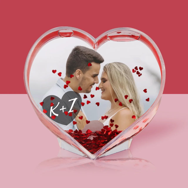 Zdjęcie I Podpis: Twoje Zdjęcie Inicjały - Kula Śnieżna Serce