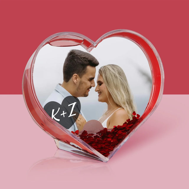 Zdjęcie I Podpis: Twoje Zdjęcie Inicjały - Kula Śnieżna Serce