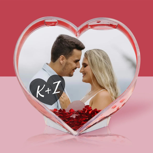 Zdjęcie I Podpis: Twoje Zdjęcie Inicjały - Kula Śnieżna Serce