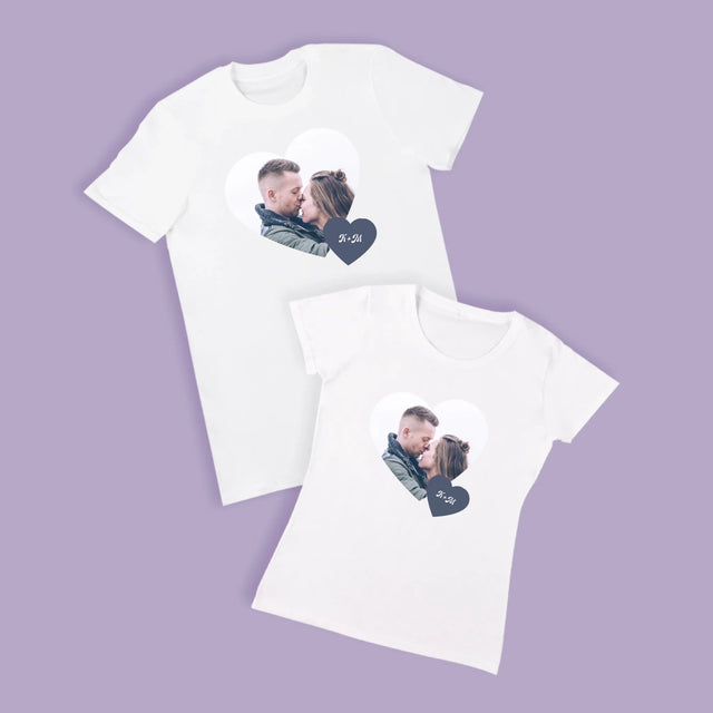 Fotokolaż: Inicjały Serce - Koszulki Dla Par