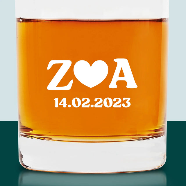 Monogram: Miłosne Inicjały z Datą - Szklanka Do Whisky