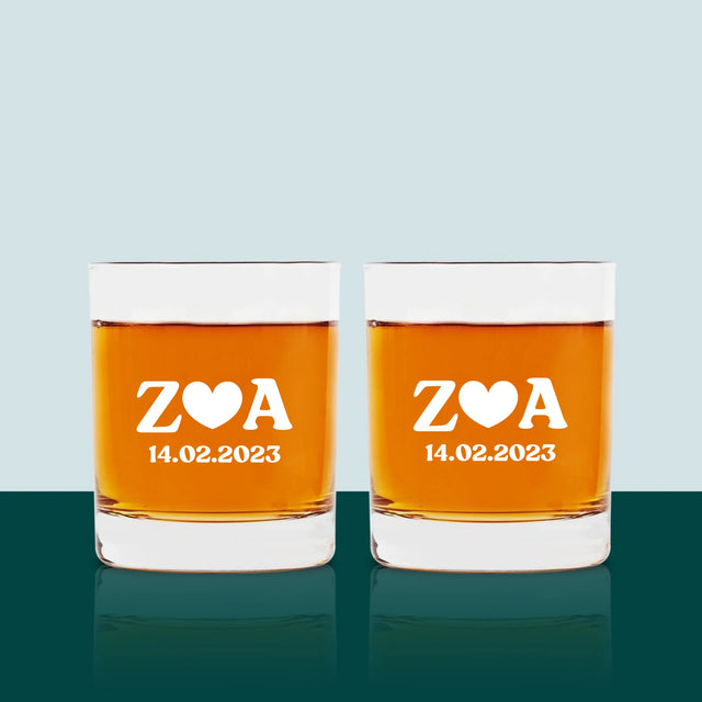 Monogram: Miłosne Inicjały z Datą - Szklanka Do Whisky