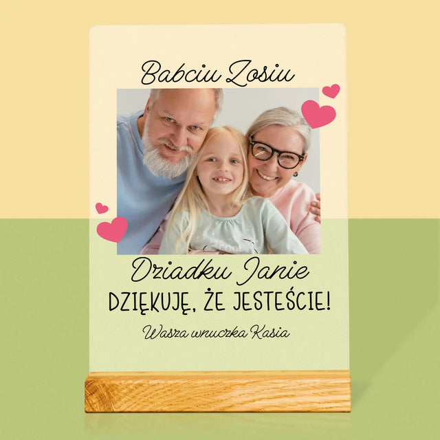 Zdjęcie i Podpis: Podziękowania Dla Dziadków - Wydruk Na Szkle Akrylowym