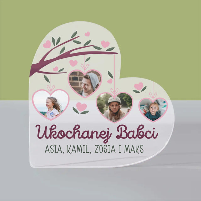 Fotokolaż: Ukochanej Babci - Blok Akrylowy Serce
