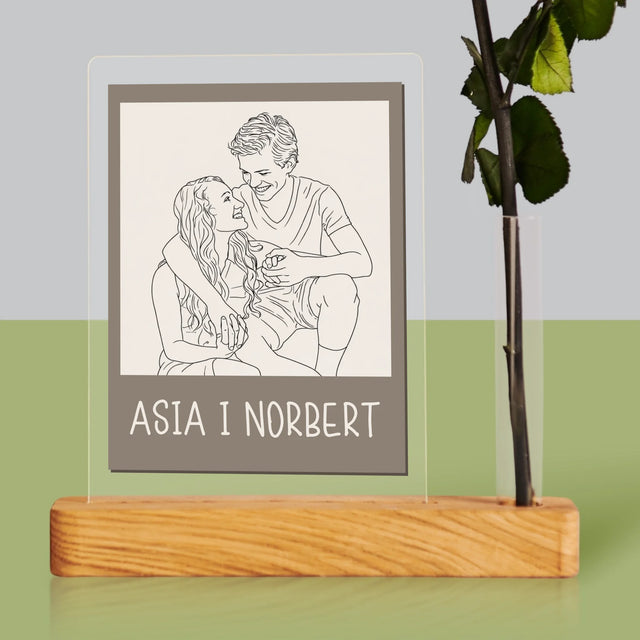 Zdjęcie i Podpis: Lineart Polaroid - Wydruk Na Szkle Akrylowym z Różą