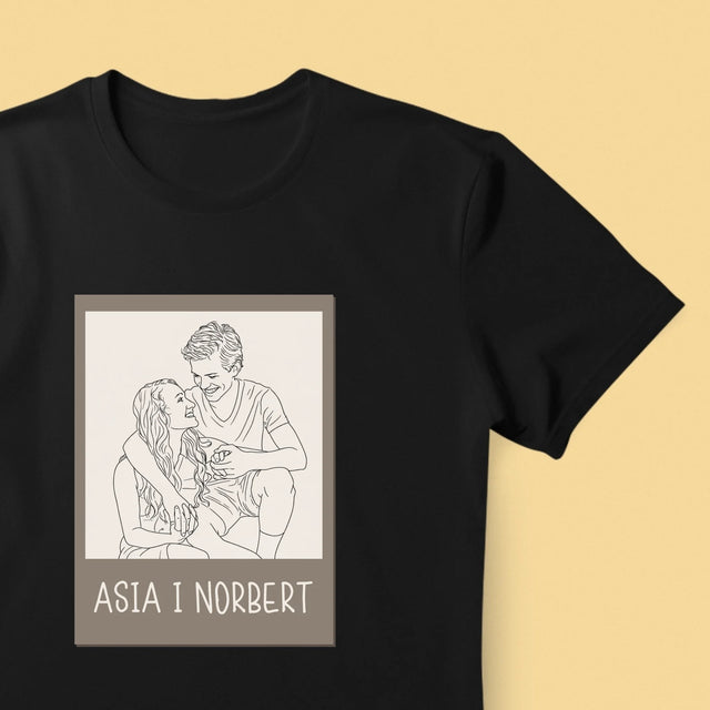 Zdjęcie i Podpis: Lineart Polaroid - Koszulka Męska z Nadrukiem