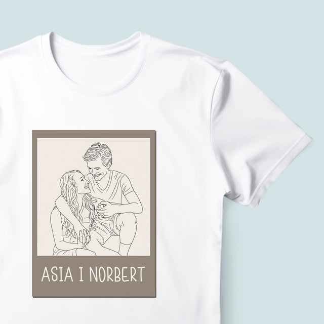 Zdjęcie i Podpis: Lineart Polaroid - Koszulka Męska z Nadrukiem
