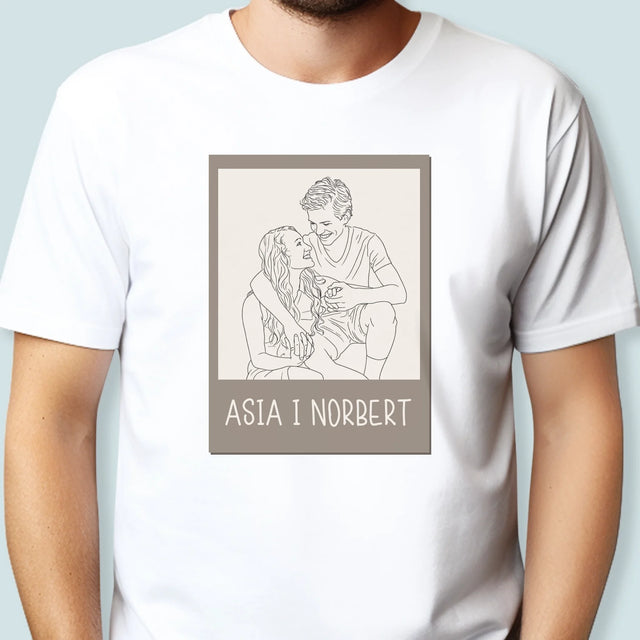 Zdjęcie i Podpis: Lineart Polaroid - Koszulka Męska z Nadrukiem