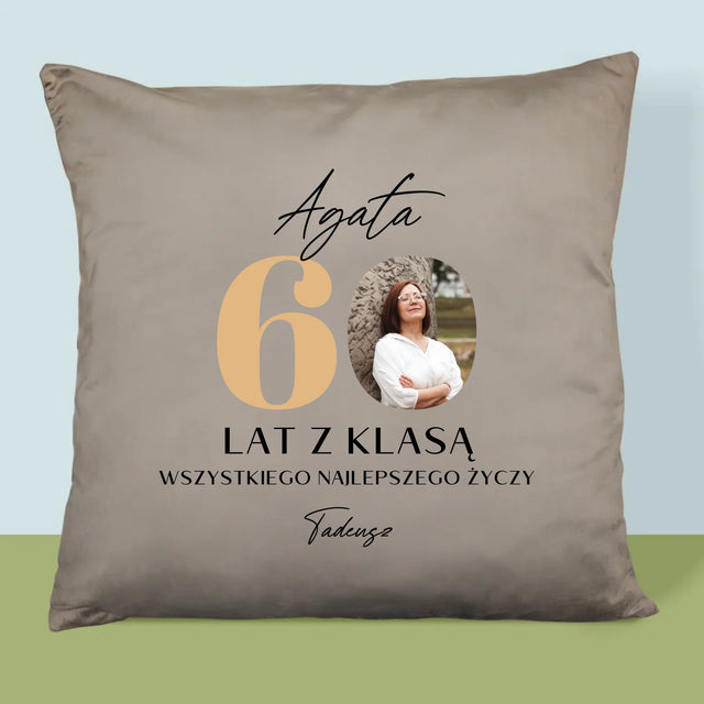 Zdjęcie i Podpis: 60 Lat z Klasą - Poduszka z Nadrukiem