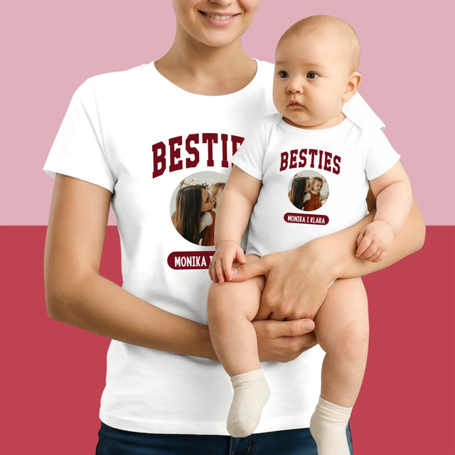 Zdjęcie i Podpis: Besties Mama i Córka - Zestaw Koszulka Damska i Body Niemowlęce