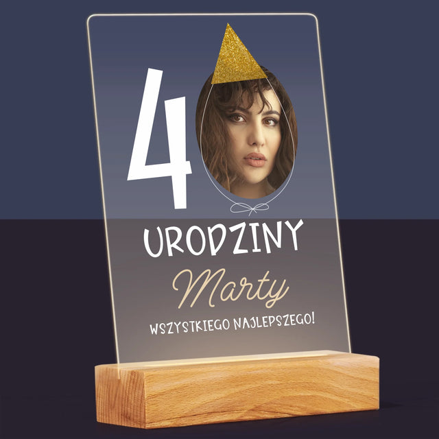 Zdjęcie I Podpis: 40 Urodziny Czapeczka - Wydruk Na Szkle Akrylowym