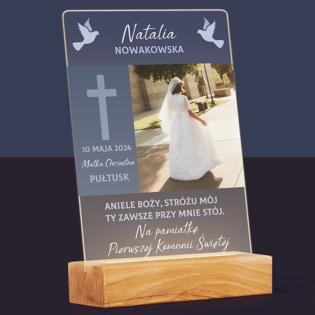 Zdjęcie i Podpis: Aniele Boży Komunia - Wydruk Na Szkle Akrylowym