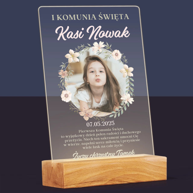 Zdjęcie i Podpis: Pierwsza Komunia Kwiaty - Wydruk Na Szkle Akrylowym