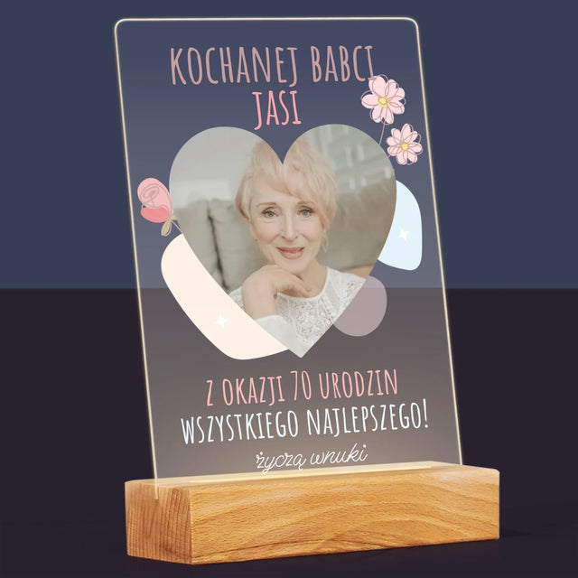 Zdjęcie I Podpis: Kochanej Babci z Okazji Urodzin - Wydruk Na Szkle Akrylowym