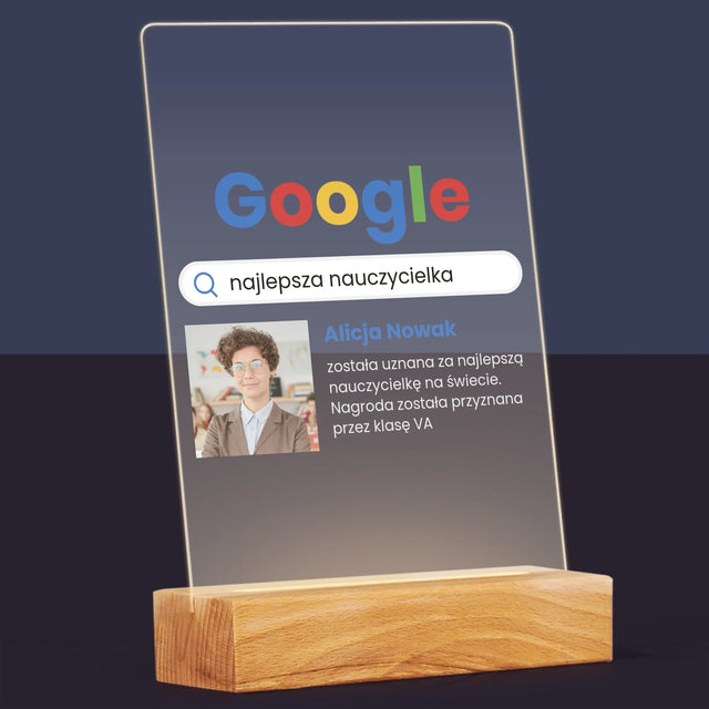 Zdjęcie I Podpis: Najlepszy Nauczyciel Wynik Google - Wydruk Na Szkle Akrylowym