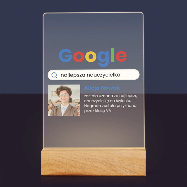 Zdjęcie I Podpis: Najlepszy Nauczyciel Wynik Google - Wydruk Na Szkle Akrylowym