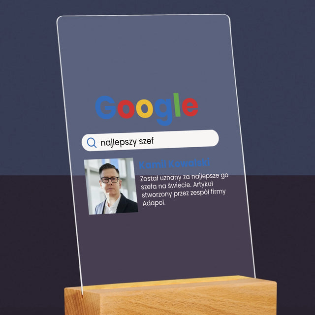 Zdjęcie i Podpis: Najlepszy Szef Wynik Google - Wydruk Na Szkle Akrylowym