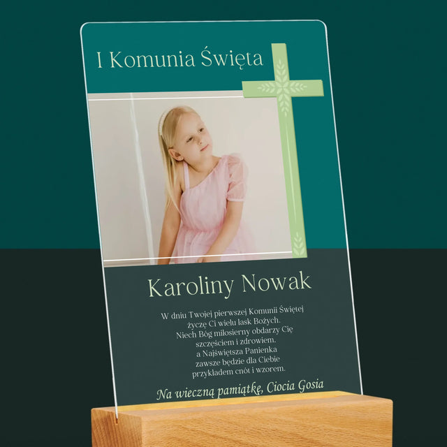 Zdjęcie i Podpis: Komunia Zdjęcie Krzyż - Wydruk Na Szkle Akrylowym