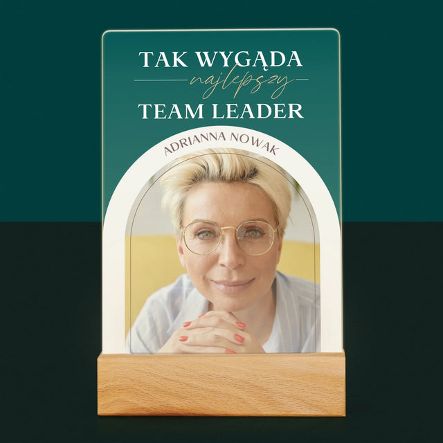 Zdjęcie i Podpis: Najlepszy Team Leader - Wydruk Na Szkle Akrylowym