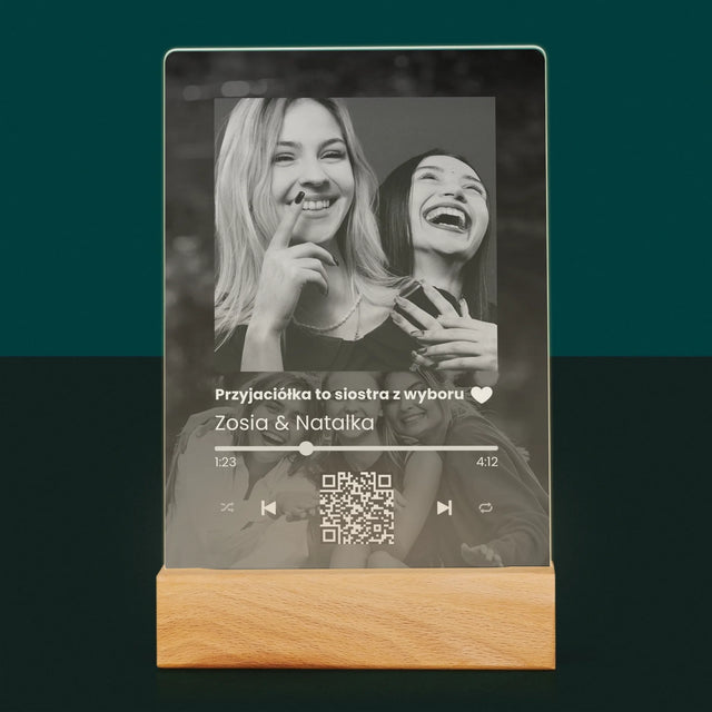 Zdjęcie I Podpis: Spotify Z Kodem Qr Dla Przyjaciółki - Wydruk Na Szkle Akrylowym