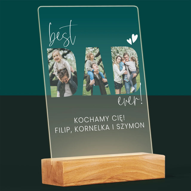 Słowo Ze Zdjęć: Best Dad Ever Z Podpisem - Wydruk Na Szkle Akrylowym