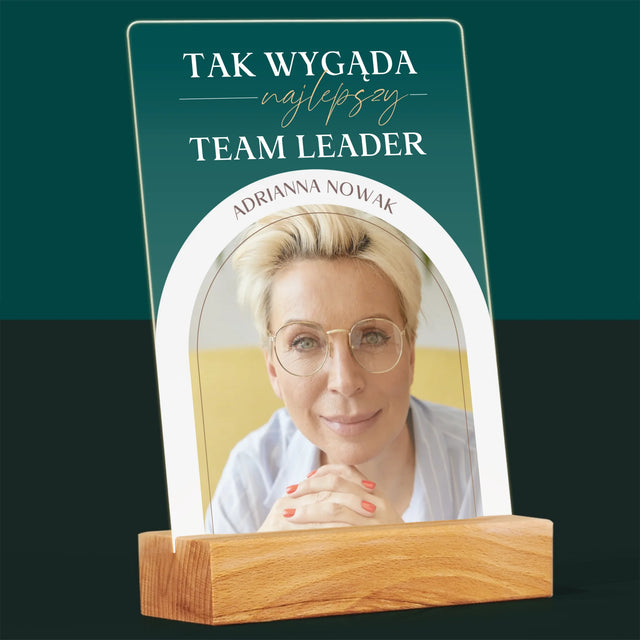 Zdjęcie i Podpis: Najlepszy Team Leader - Wydruk Na Szkle Akrylowym