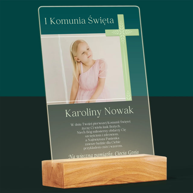 Zdjęcie i Podpis: Komunia Zdjęcie Krzyż - Wydruk Na Szkle Akrylowym