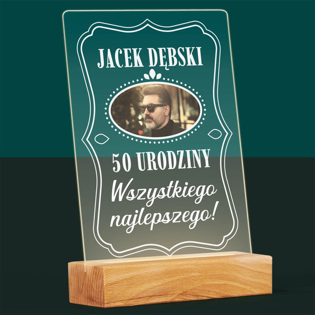 Zdjęcie I Podpis: 50 Urodziny Wszystkiego Najlepszego - Wydruk Na Szkle Akrylowym