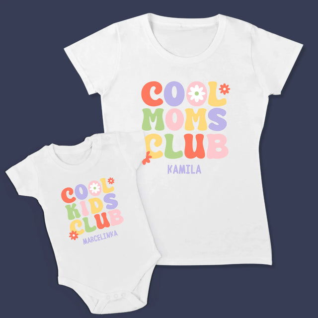 Imię i Podpis: Cool Mom And Kid - Zestaw Koszulka Damska i Body Niemowlęce