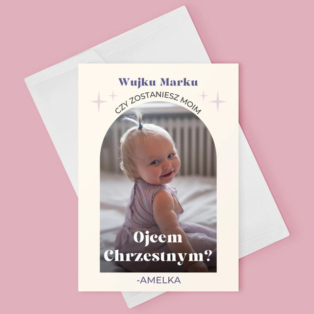 Zdjęcie i Podpis: Prośba O Bycie Chrzestnym Elegant - Kartka z Życzeniami