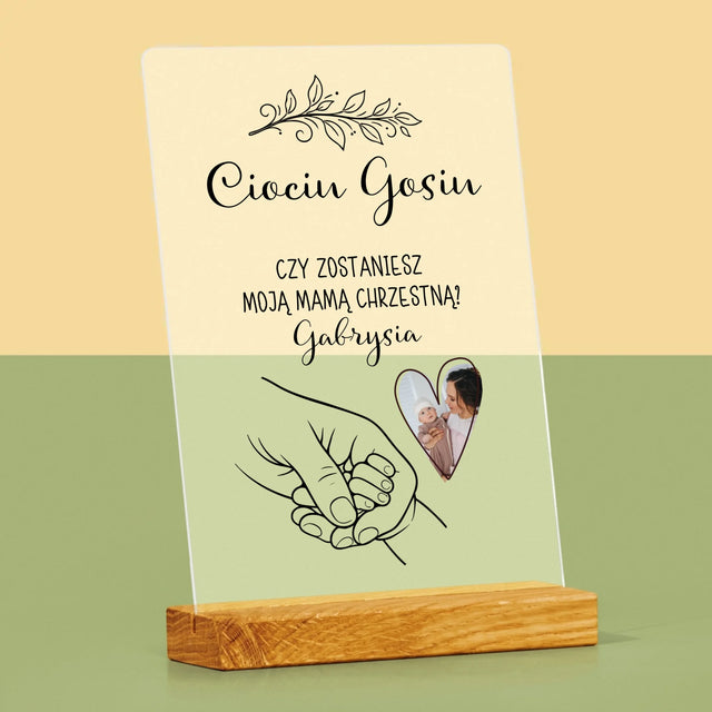 Zdjęcie i Podpis: Chrzestna Dziecko Rączka - Wydruk Na Szkle Akrylowym