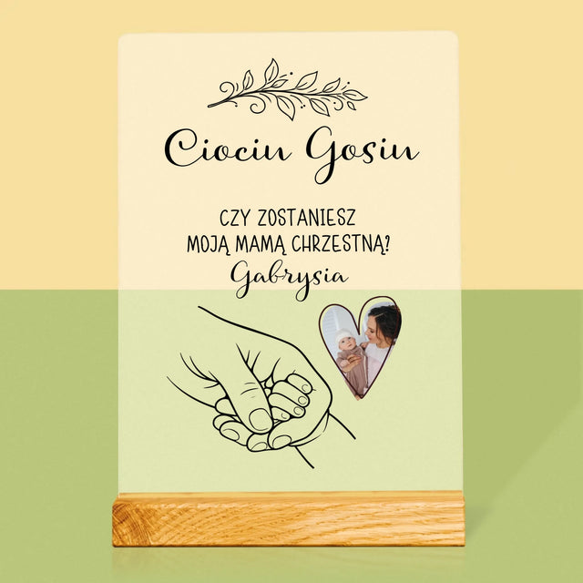 Zdjęcie i Podpis: Chrzestna Dziecko Rączka - Wydruk Na Szkle Akrylowym